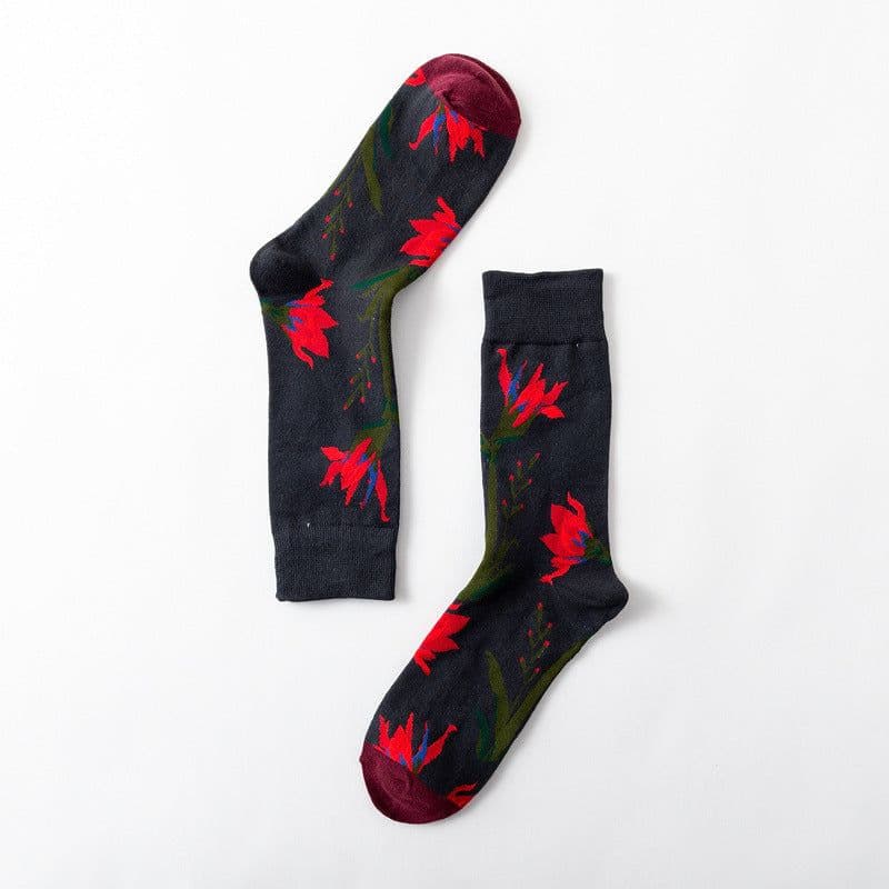 image-New Big Flower Plant Series Socks Cotton Couple Socks
