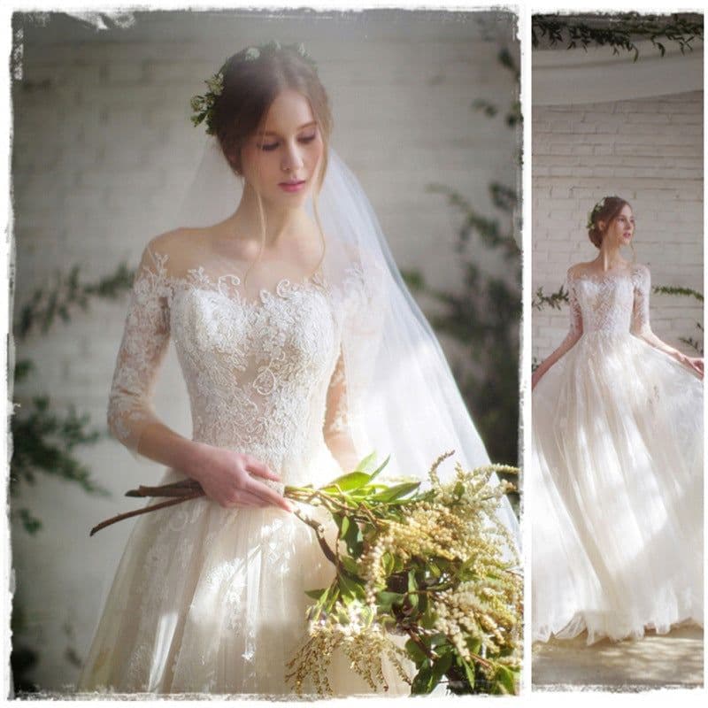 image-Wedding Dress Bride Lace Sleeves Dress