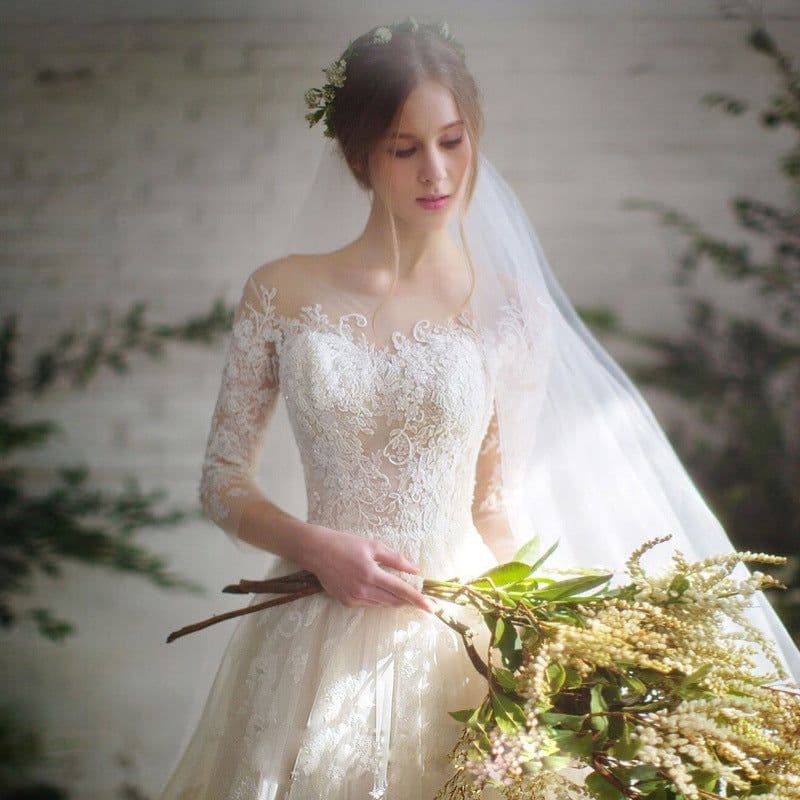 image-Wedding Dress Bride Lace Sleeves Dress