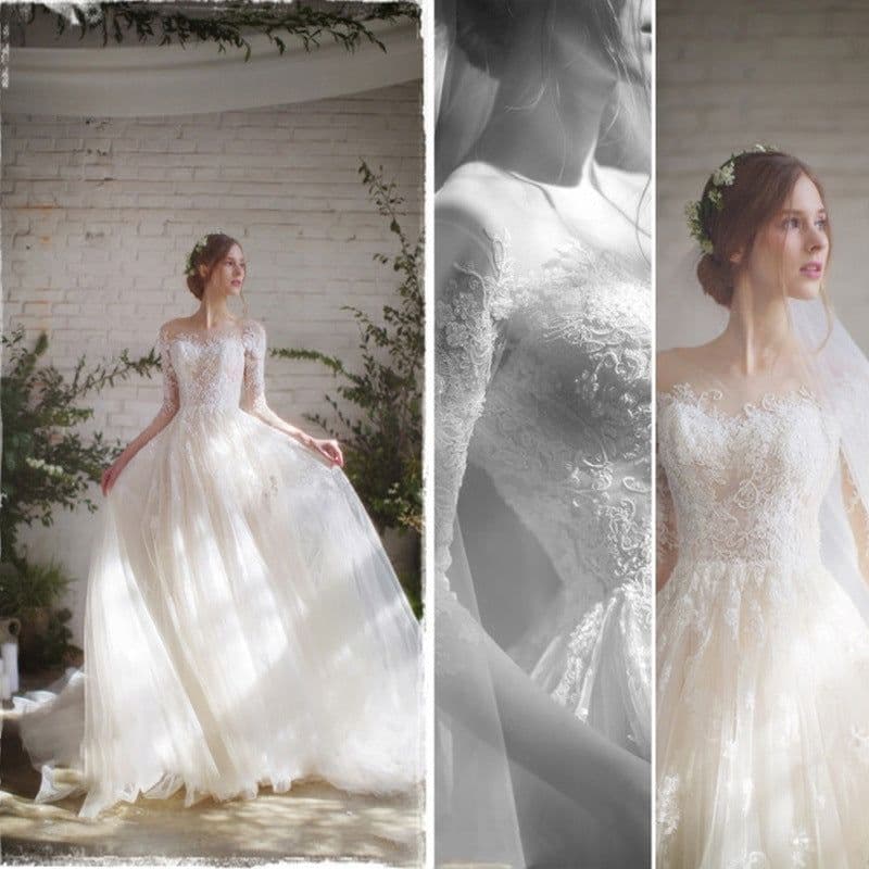 image-Wedding Dress Bride Lace Sleeves Dress