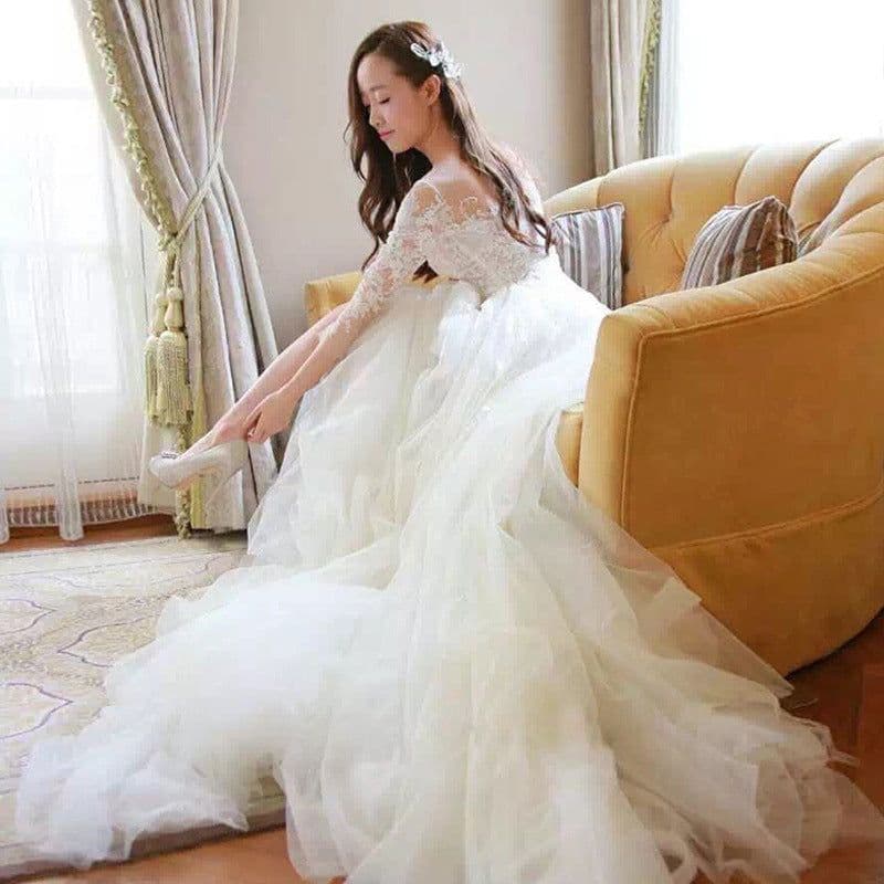 image-Wedding Dress Bride Lace Sleeves Dress