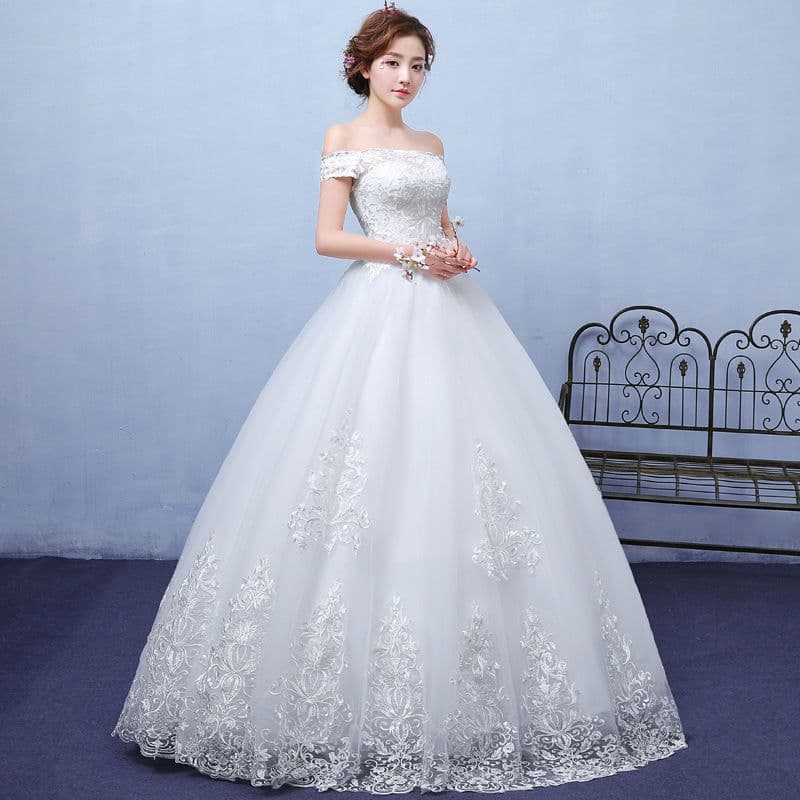image-summer paragraph white word shoulder wedding dress lace wedding bride wedding dress wholesale custom
