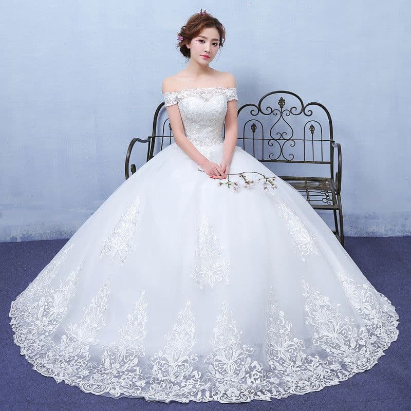 image-summer paragraph white word shoulder wedding dress lace wedding bride wedding dress wholesale custom