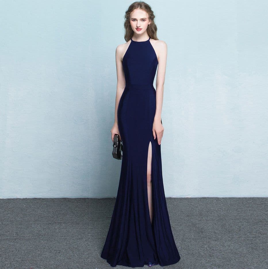 image-Bride toast clothing new fashion long red fishtail hanging neck wedding banquet evening dress