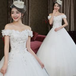 image-Fashion bride Korean word shoulder thin flowers wedding dress wedding knot new wholesale H82