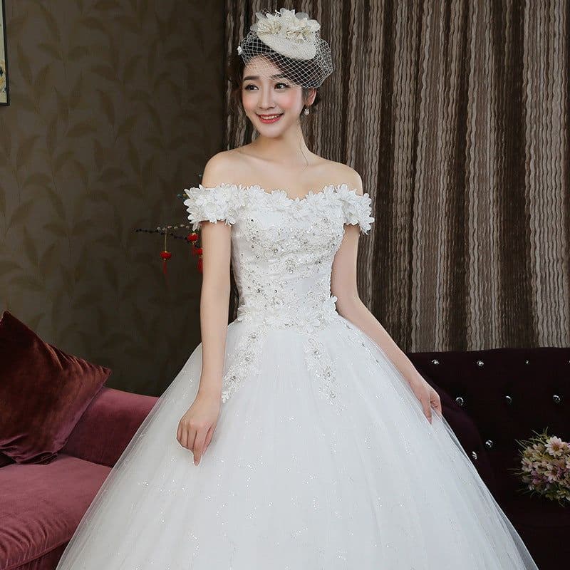 image-Fashion bride Korean word shoulder thin flowers wedding dress wedding knot new wholesale H82