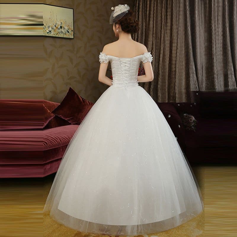 image-Fashion bride Korean word shoulder thin flowers wedding dress wedding knot new wholesale H82