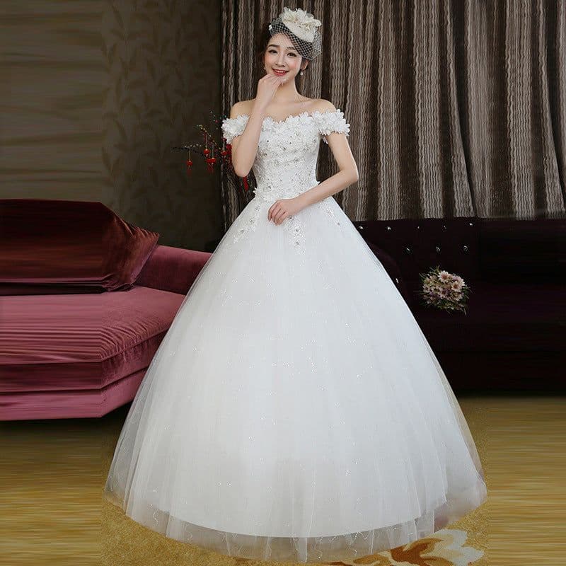image-Fashion bride Korean word shoulder thin flowers wedding dress wedding knot new wholesale H82