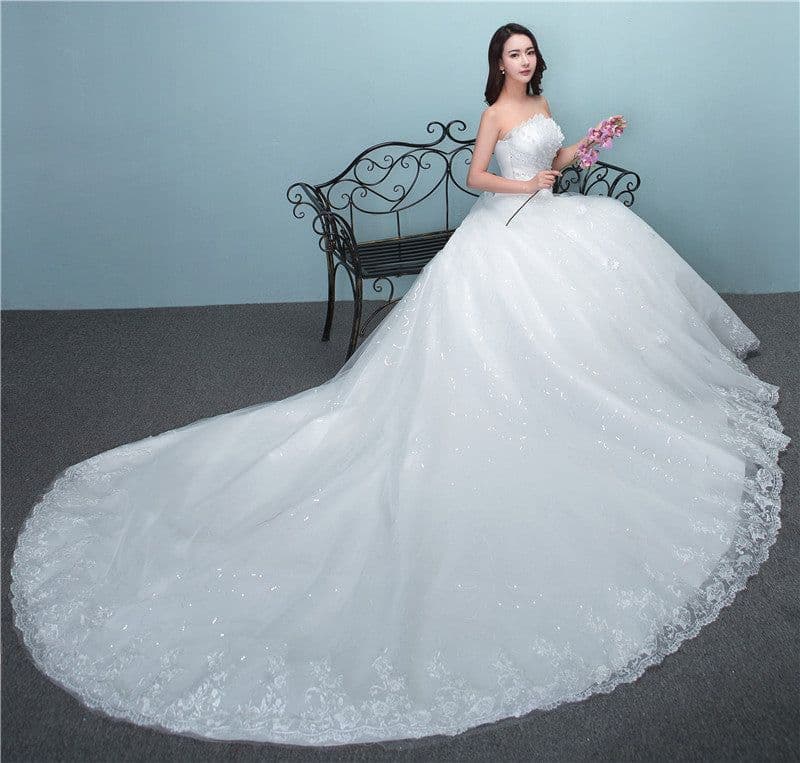 image-Aliexpress wedding bride wedding dress new large tail size wedding dress factory wholesale TH52