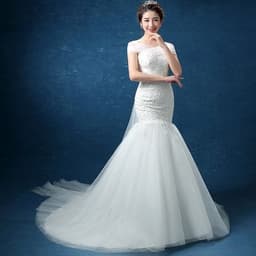 image-Wholesale fashion one word, shoulder lace, fishtail Tail Han bride married new wedding dress D95