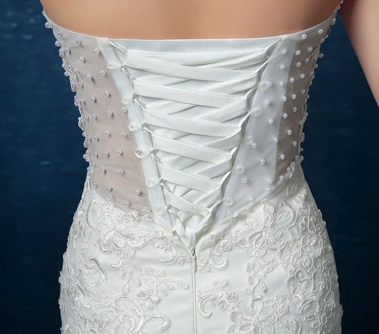 image-Wholesale fashion one word, shoulder lace, fishtail Tail Han bride married new wedding dress D95