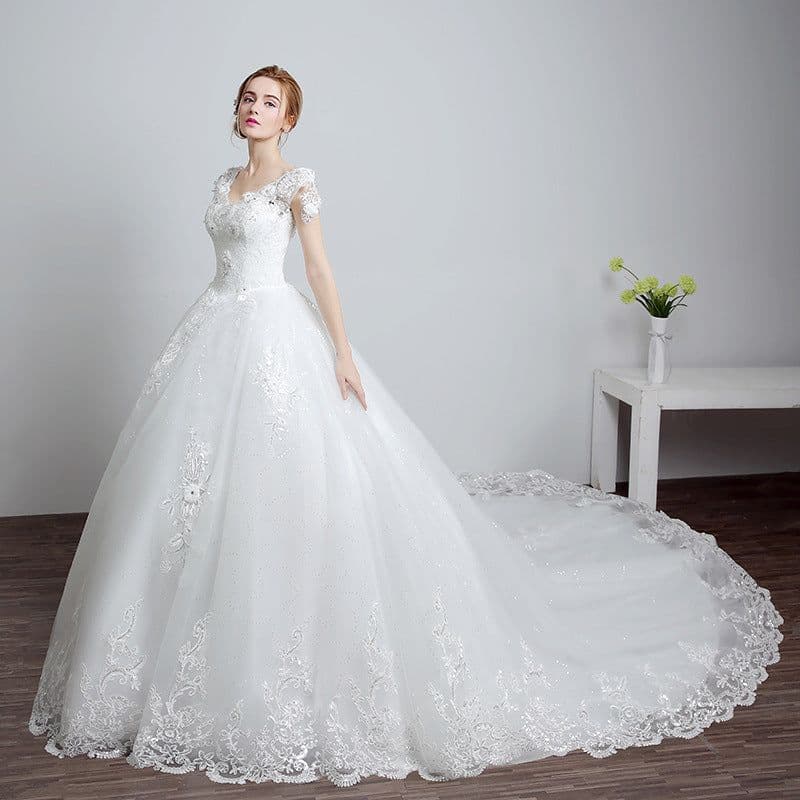 image-Bride wedding wedding Korean fashion Princess trailing wedding dress new lace strap wedding dress