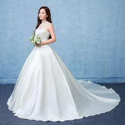 image-wedding dress bride married Korean version of the satin big tail studio wedding dress