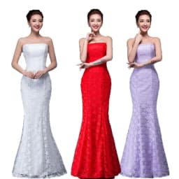 image-Long dress fuchsia and white lace trailing sexy bride wedding dress