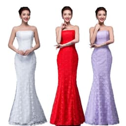 image-Long dress fuchsia and white lace trailing sexy bride wedding dress