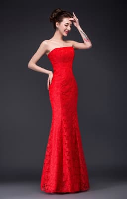 image-Long dress fuchsia and white lace trailing sexy bride wedding dress