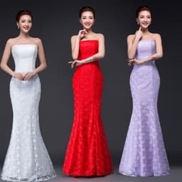 image-Long dress fuchsia and white lace trailing sexy bride wedding dress