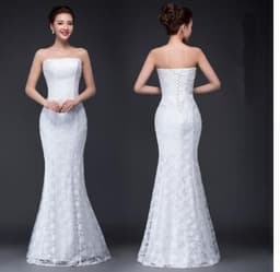image-Long dress fuchsia and white lace trailing sexy bride wedding dress
