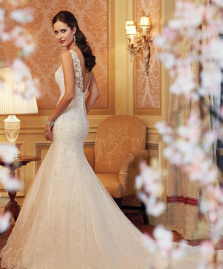 image-Fishtail Wedding Dress Sleeveless Lace Evening Dress