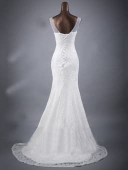 image-Lace slim and thin double shoulder tail wedding dress