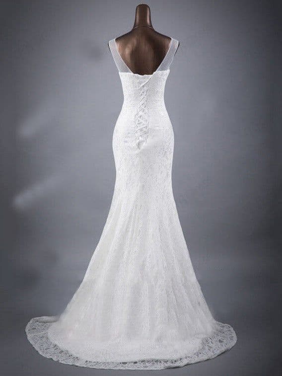 image-Lace slim and thin double shoulder tail wedding dress