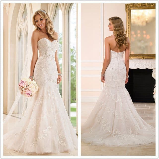 image-Trailing wedding dress tube top lace wedding dress