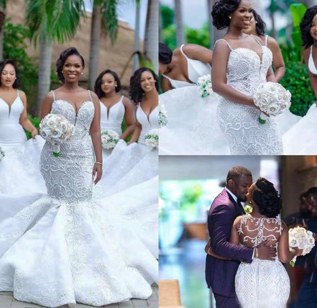 image-African mermaid cutout lace wedding dress