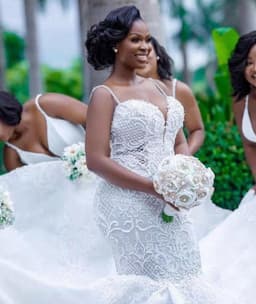 image-African mermaid cutout lace wedding dress