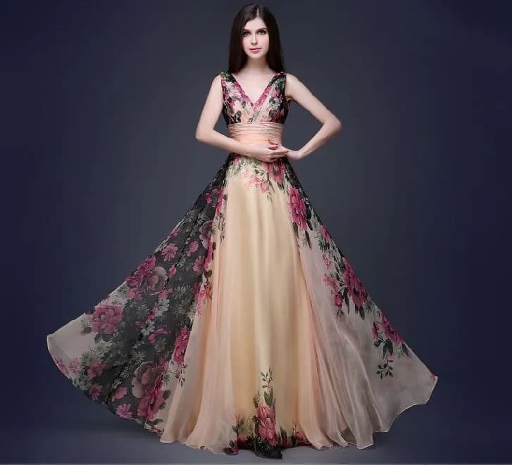 image-European and American elegant temperament shoulder flower dress Women's evening dress long skirt