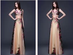 image-European and American elegant temperament shoulder flower dress Women's evening dress long skirt