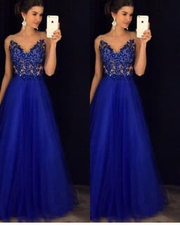 image-Dress Backless Beaded Ball Elegant Long Dress Blue Chiffon Dress Spot