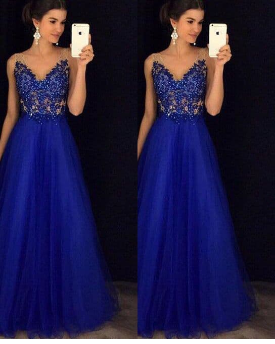 image-Dress Backless Beaded Ball Elegant Long Dress Blue Chiffon Dress Spot