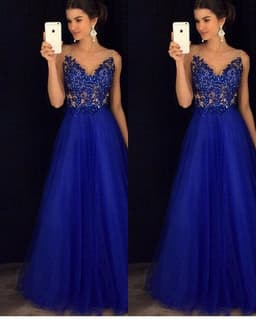 image-Dress Backless Beaded Ball Elegant Long Dress Blue Chiffon Dress Spot