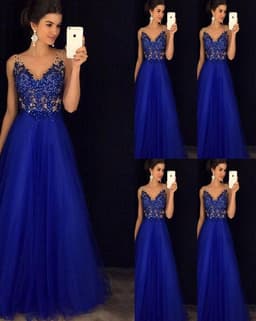 image-Dress Backless Beaded Ball Elegant Long Dress Blue Chiffon Dress Spot