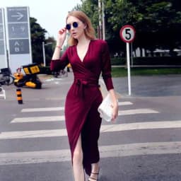 image-New V-neck Tie Waist Slim Slimming Dress