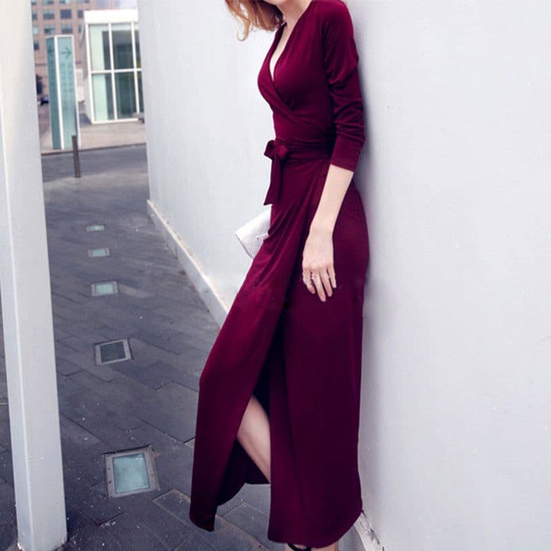 image-New V-neck Tie Waist Slim Slimming Dress