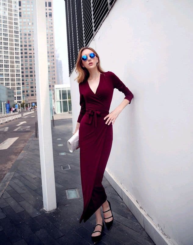 image-New V-neck Tie Waist Slim Slimming Dress