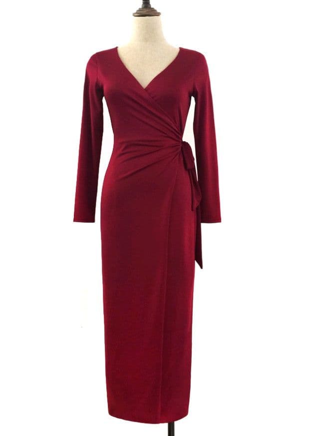 image-New V-neck Tie Waist Slim Slimming Dress
