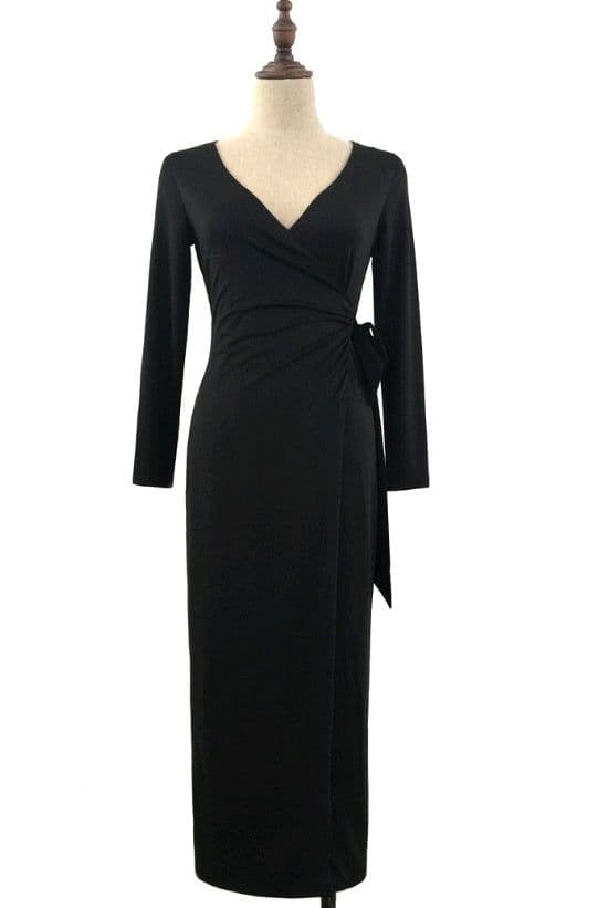 image-New V-neck Tie Waist Slim Slimming Dress