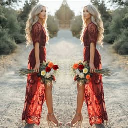 image-Deep V-neck Short Sleeve Lace Perspective Tight-Sleeve Dress Maxi Dress