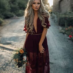 image-Deep V-neck Short Sleeve Lace Perspective Tight-Sleeve Dress Maxi Dress