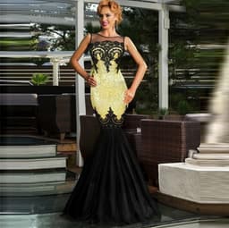image-Europe and America long skirt sexy sleeveless sequin mesh stitching banquet evening dress dew backpack hip fishtail mopping dress
