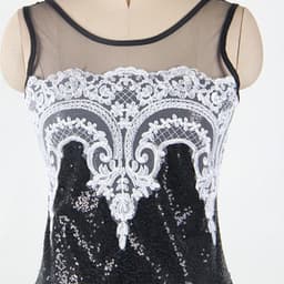image-Europe and America long skirt sexy sleeveless sequin mesh stitching banquet evening dress dew backpack hip fishtail mopping dress