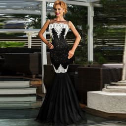 image-Europe and America long skirt sexy sleeveless sequin mesh stitching banquet evening dress dew backpack hip fishtail mopping dress