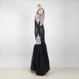 image-Europe and America long skirt sexy sleeveless sequin mesh stitching banquet evening dress dew backpack hip fishtail mopping dress