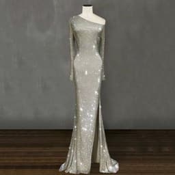 image-Europe and the United States one shoulder asymmetric sparkling crystal long dress skirt dress
