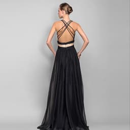 image-European and American fashion V-neck backless color dress skirt long dress