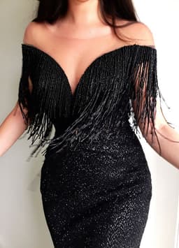 image-Explosion models sexy black sequins V-neck sleeveless slim dress long skirt
