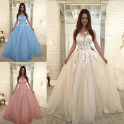 image-Women Wedding Dress Sleevless Flowers Lace Dress