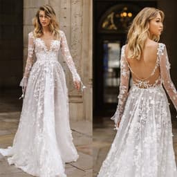 image-Wedding Dress Sexy Lace Long Sleeve Dress Evening Dress